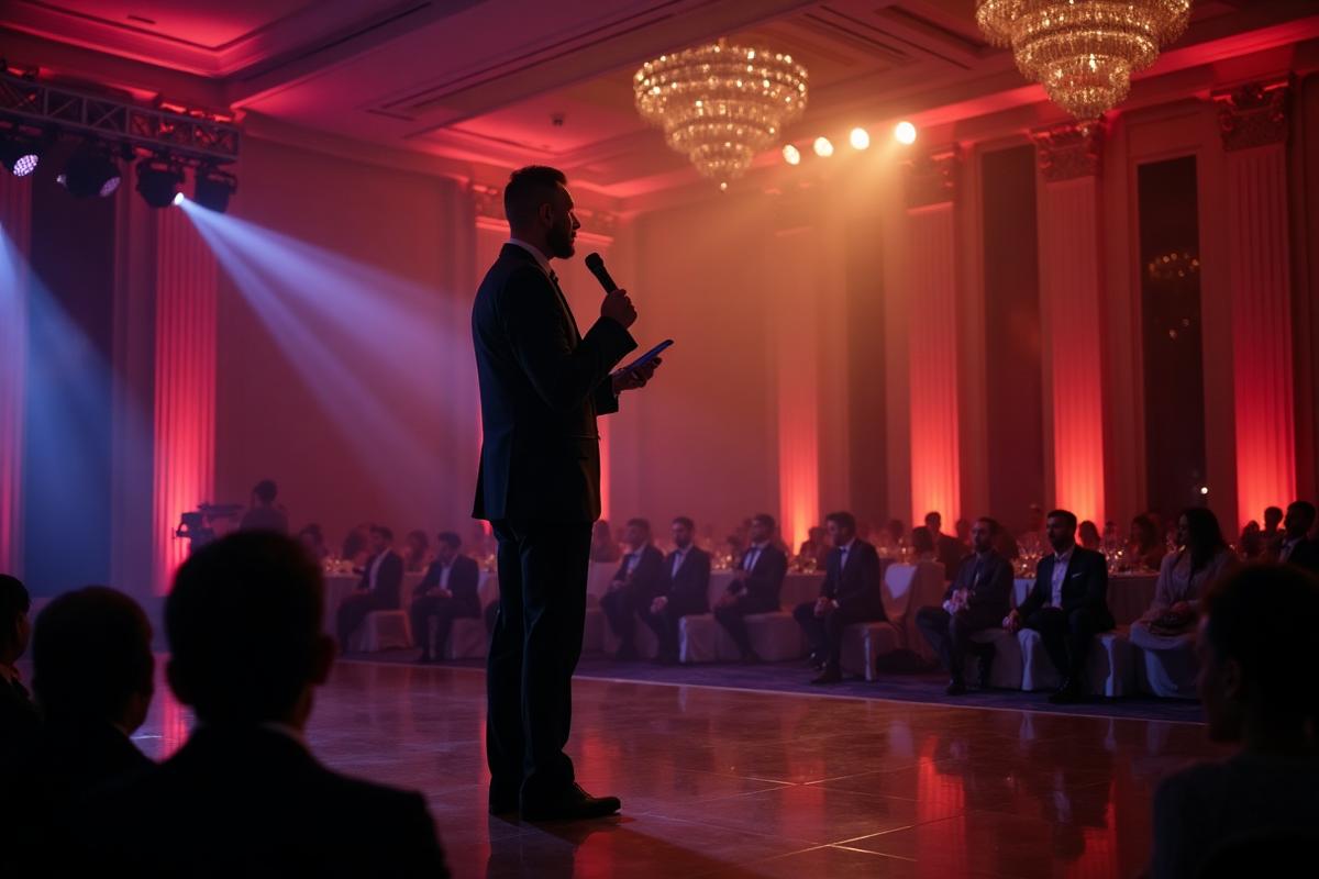 Professional emcee hosting luxury Dubai event