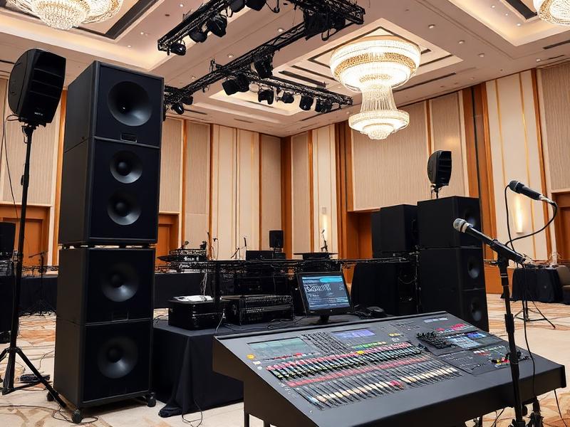 Premium sound system with speakers and PA equipment at Dubai event venue